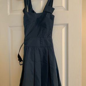 Bebe party dress. Blue satin with black belt
